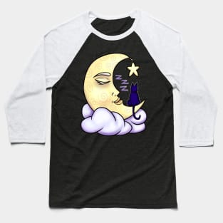 Sleeping Moon and Cat Baseball T-Shirt